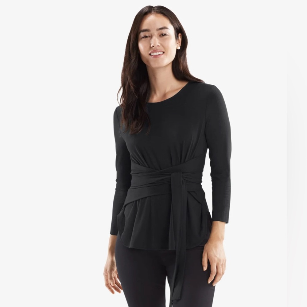 NWT M.M. Lafleur Womens Top Black Walker 2.0 Knit Crepe sz L